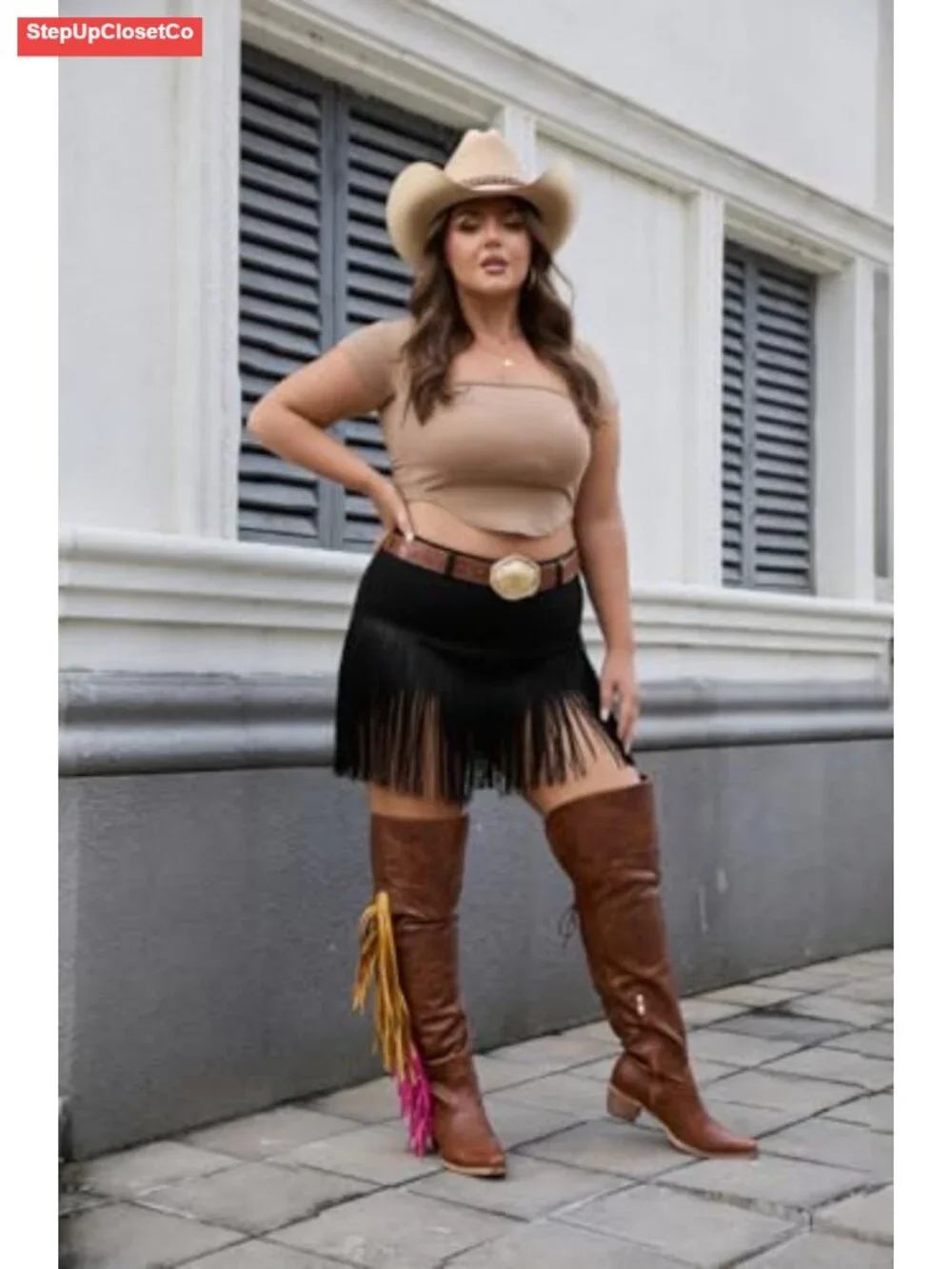 Over Knee Cowboy Boots with Fringe Adjustable Thigh High